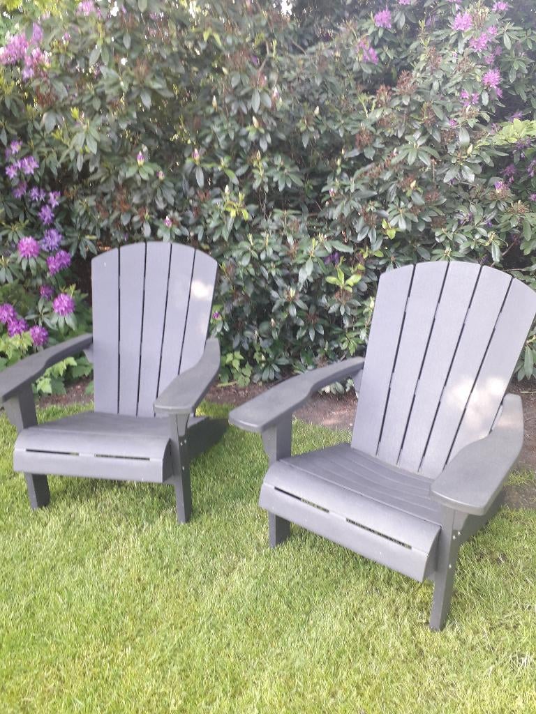 Donkergrijze tuinstoelen met schuine zit, Tuin en Terras, Tuinstoelen, Ophalen, Gebruikt, Kunststof