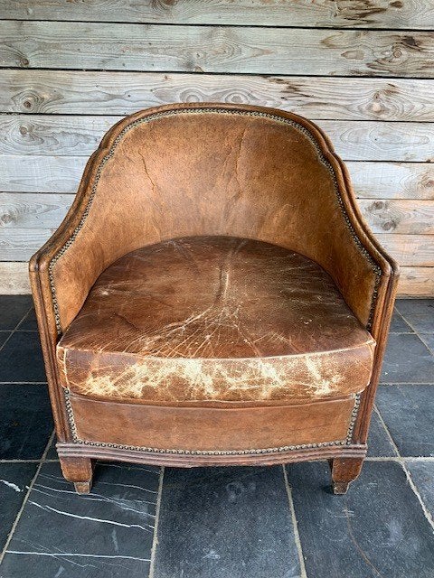 2 Art Deco-clubfauteuils, Huis en Inrichting, Ophalen, Gebruikt, Leer