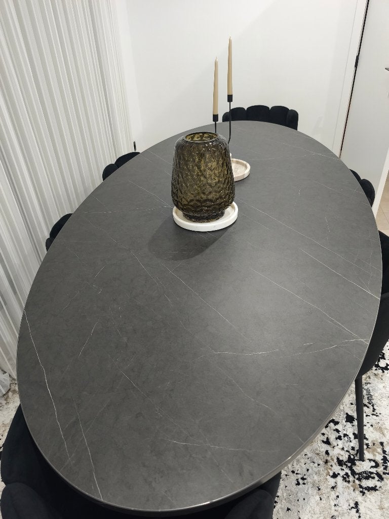 Ovaal eettafel 2m40 + 6 stoelen, Huis en Inrichting, Ophalen, 100 tot 150 cm, 200 cm of meer, Zo goed als nieuw
