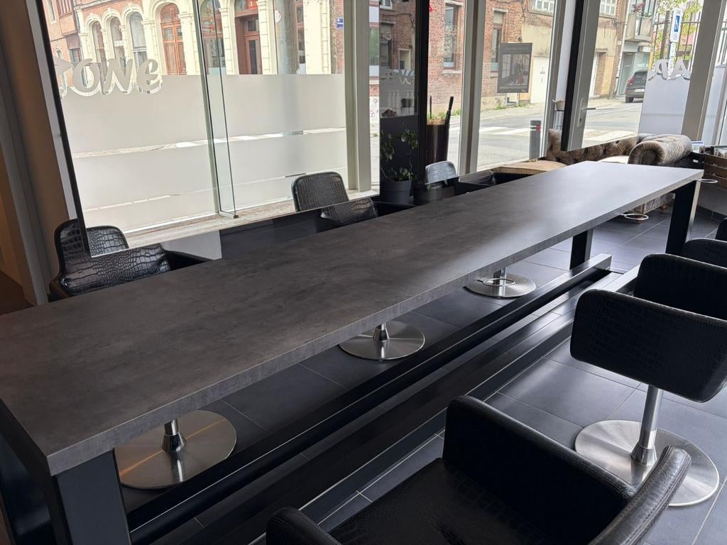 Kaptafel / bureau op maat met stopcontacten – zwart staal, Ophalen, Gebruikt, Metaal of Aluminium, 50 tot 100 cm