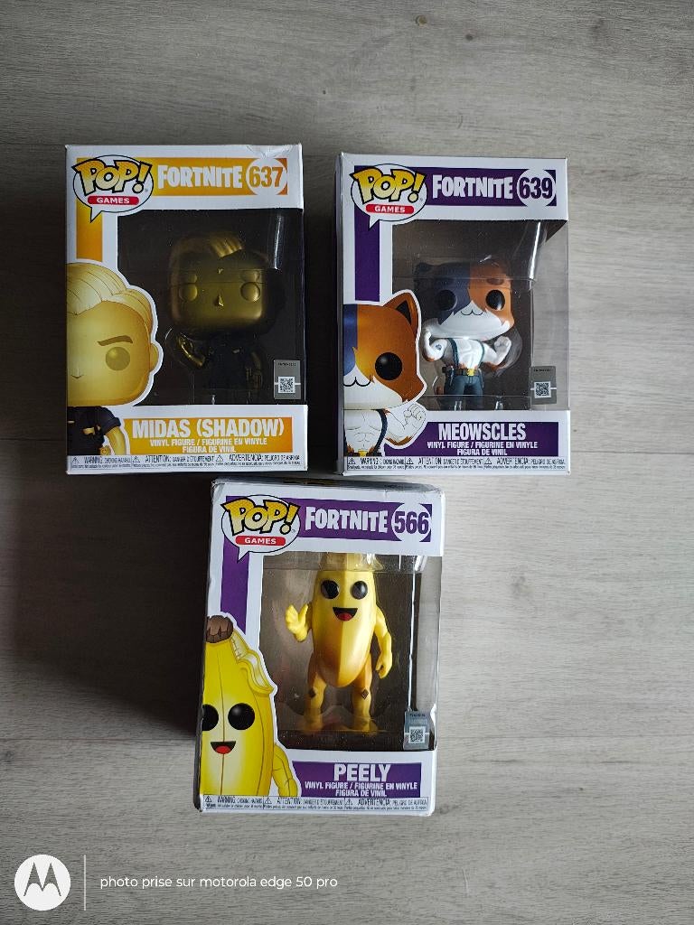 Lot 3 pops Funko Fortnite Midas Peely Meowscles, Ophalen of Verzenden, Gebruikt