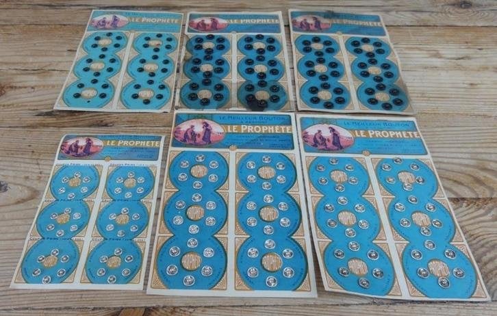 6 Franse brocante kaartjes met drukknoopjes Le Prophete, Enlèvement ou Envoi