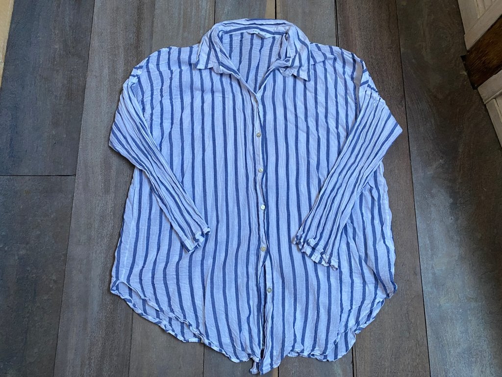 Primark chemise taille L coton indien léger blanc bleu, Taille 42/44 (L), Primark, Porté, Bleu