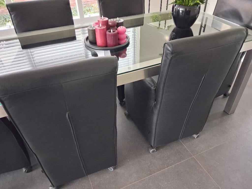 FAUTEUILS (6 pièces) en cuir robuste noir roulettes, JESS., Moins de 75 cm, Comme neuf, Enlèvement, TRENDY