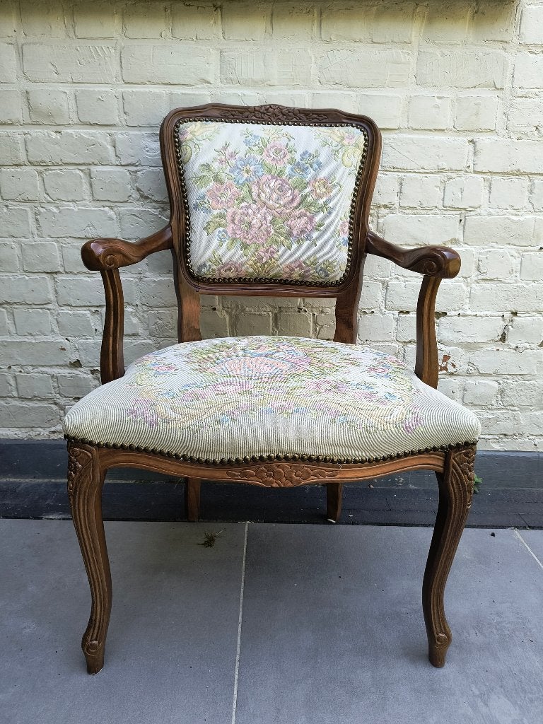Louis XV stoel met bloemenprint, Antiek en Kunst, Ophalen