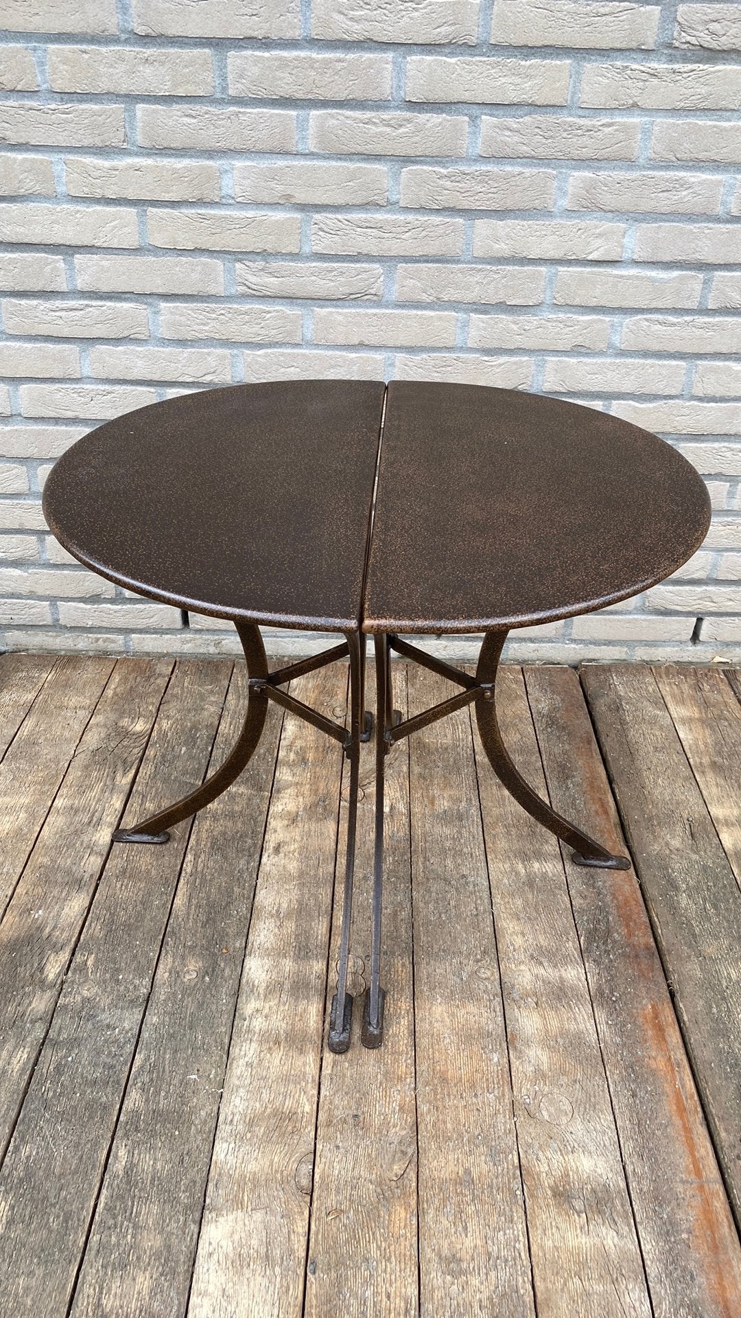 Smeedijzeren halve maan tafeltjes,, Tuin en Terras, Ophalen, Zo goed als nieuw