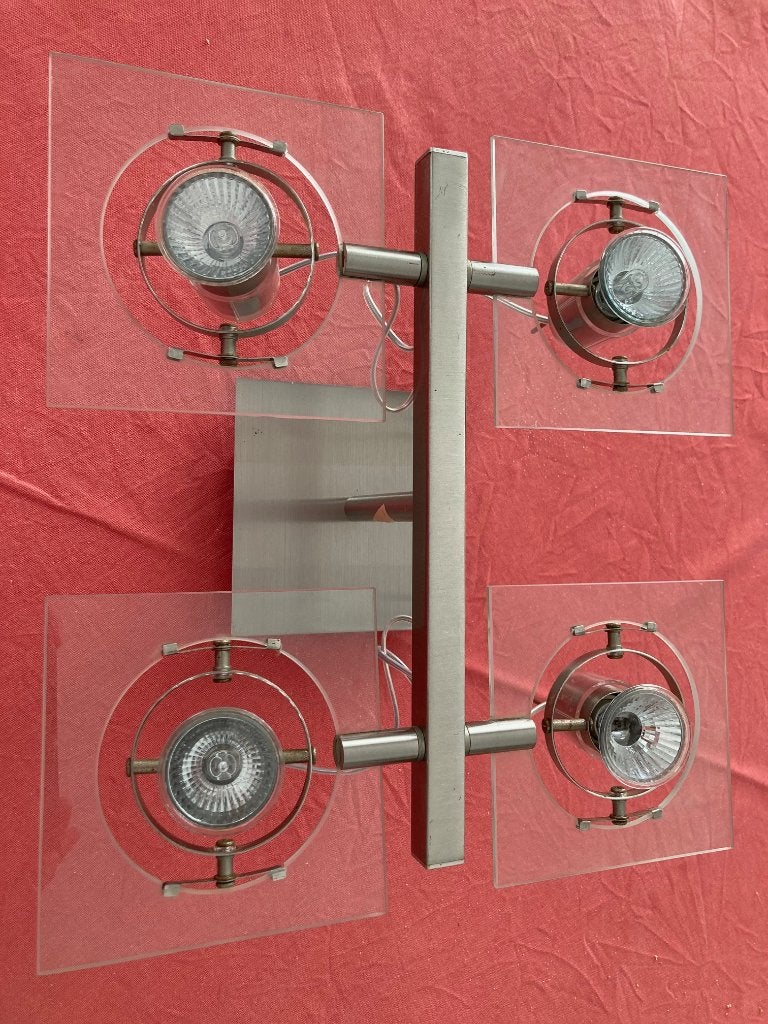 Plafondlamp met 4 spots, Huis en Inrichting, Lampen | Plafondlampen, Ophalen, Zilver, Gebruikt, 35 cm