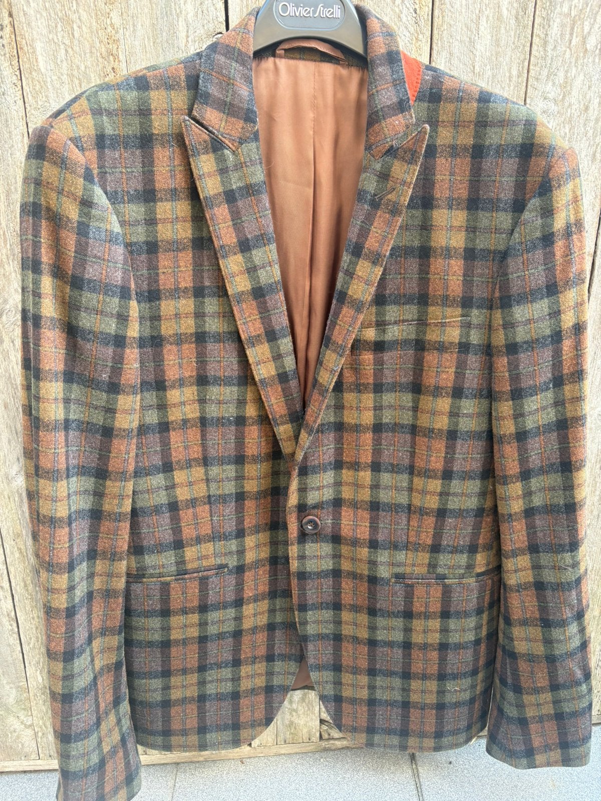 OLIVIER STRELLI wol tweed tartan blazer (50), Ophalen of Verzenden, Zo goed als nieuw, Maat 48/50 (M)