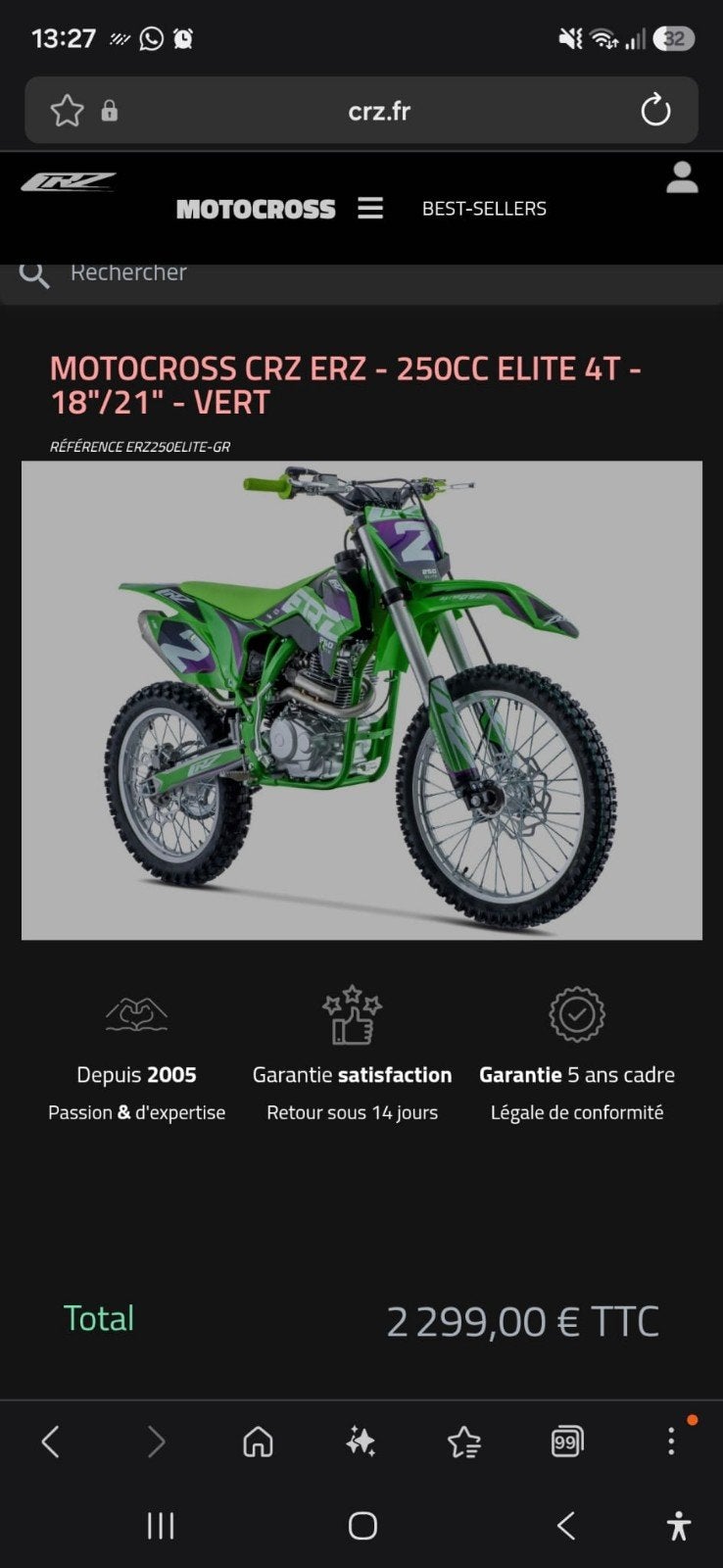 MotoCross Honda CRZ 250cc PRO parfait etat, Honda, Comme neuf, Enlèvement, 250 cm³