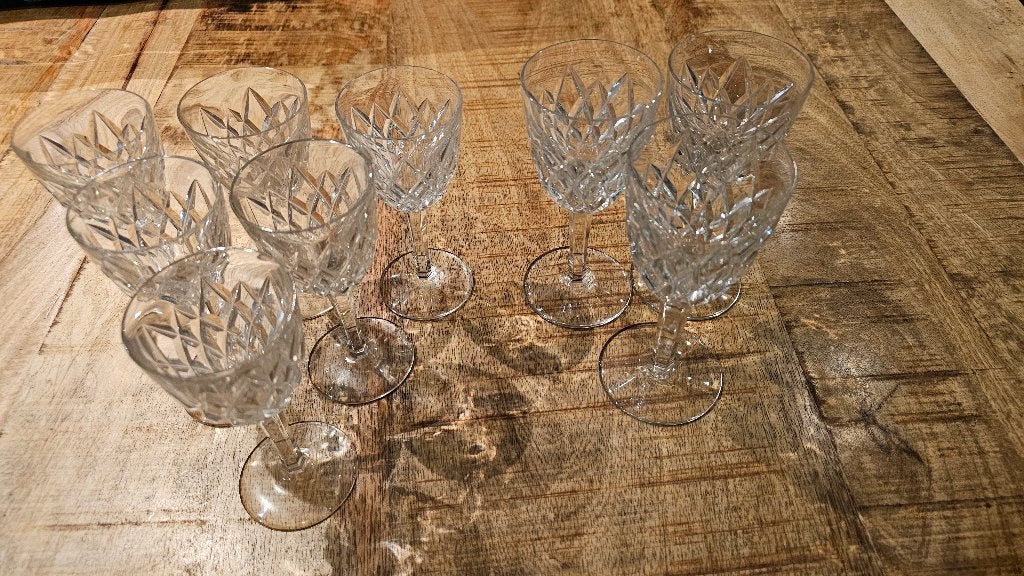 8 diamantgeslepen antieke kristallen glazen, Antiek en Kunst, Ophalen