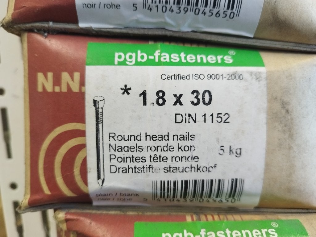 Nagels met ronde kop - 1.8 x 30 - 2.7 x 50 mm - Nieuw!, PGB fasteners - nagels platte kop, Nieuw, Ophalen of Verzenden, Spijkers