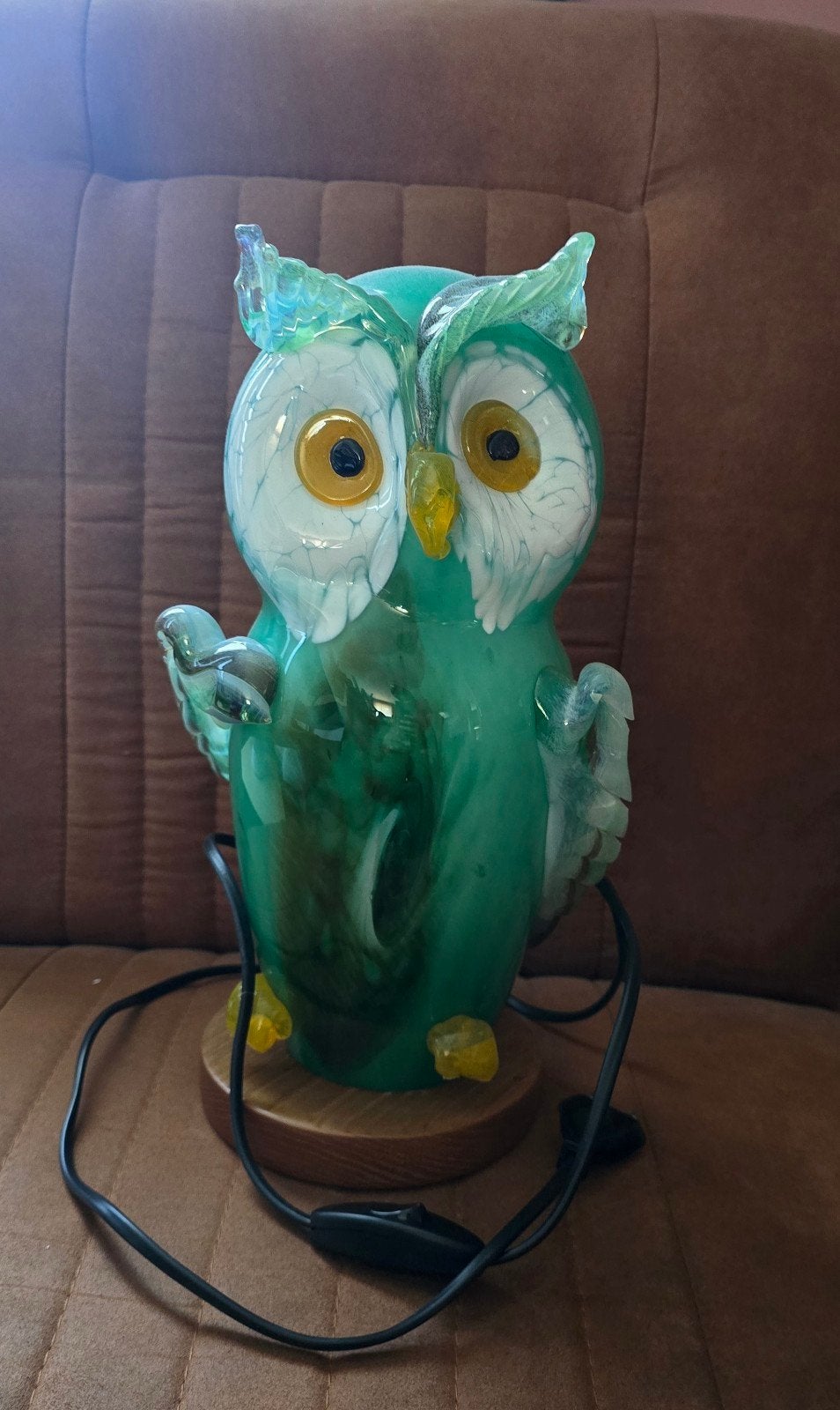 Unieke glasgeblazen uil lamp,  sfeervolle verlichting, Met schakelaar, Groen, Nieuw, Glas