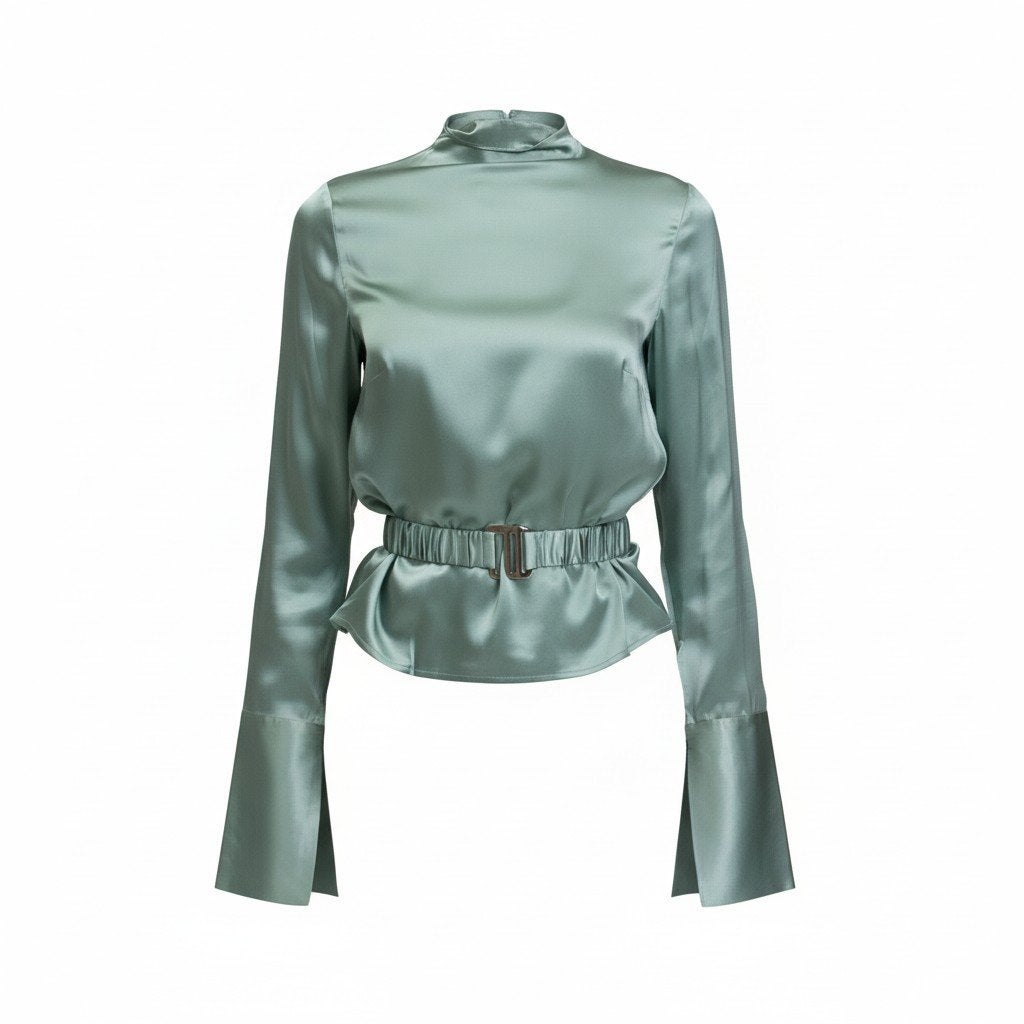 Prix conseillé : 140 Blouse en satin de soie 8 By Yoox, Neuf, Taille 38/40 (M), Vert, 8 by yoox