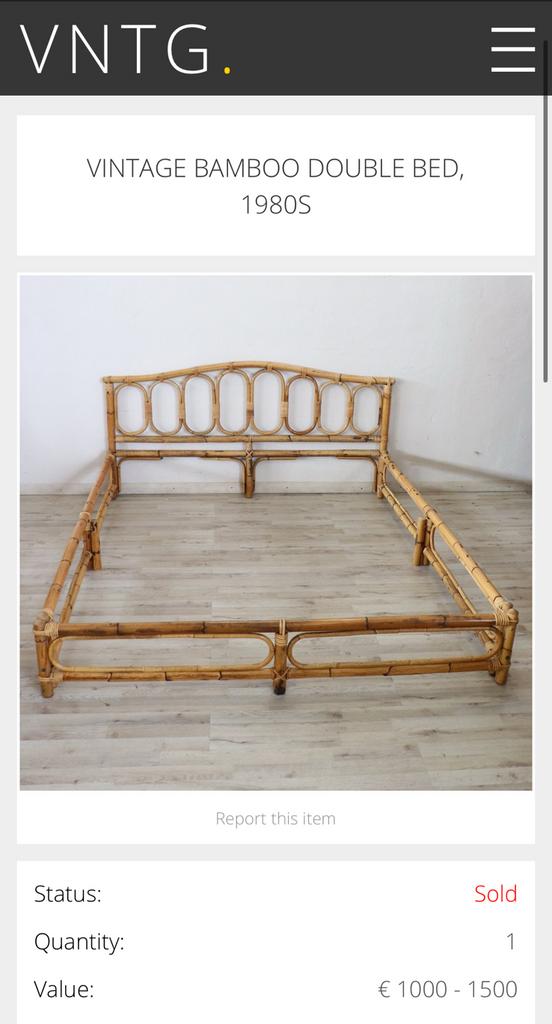Vintage bamboo bed 2 personen, Ophalen, Zo goed als nieuw