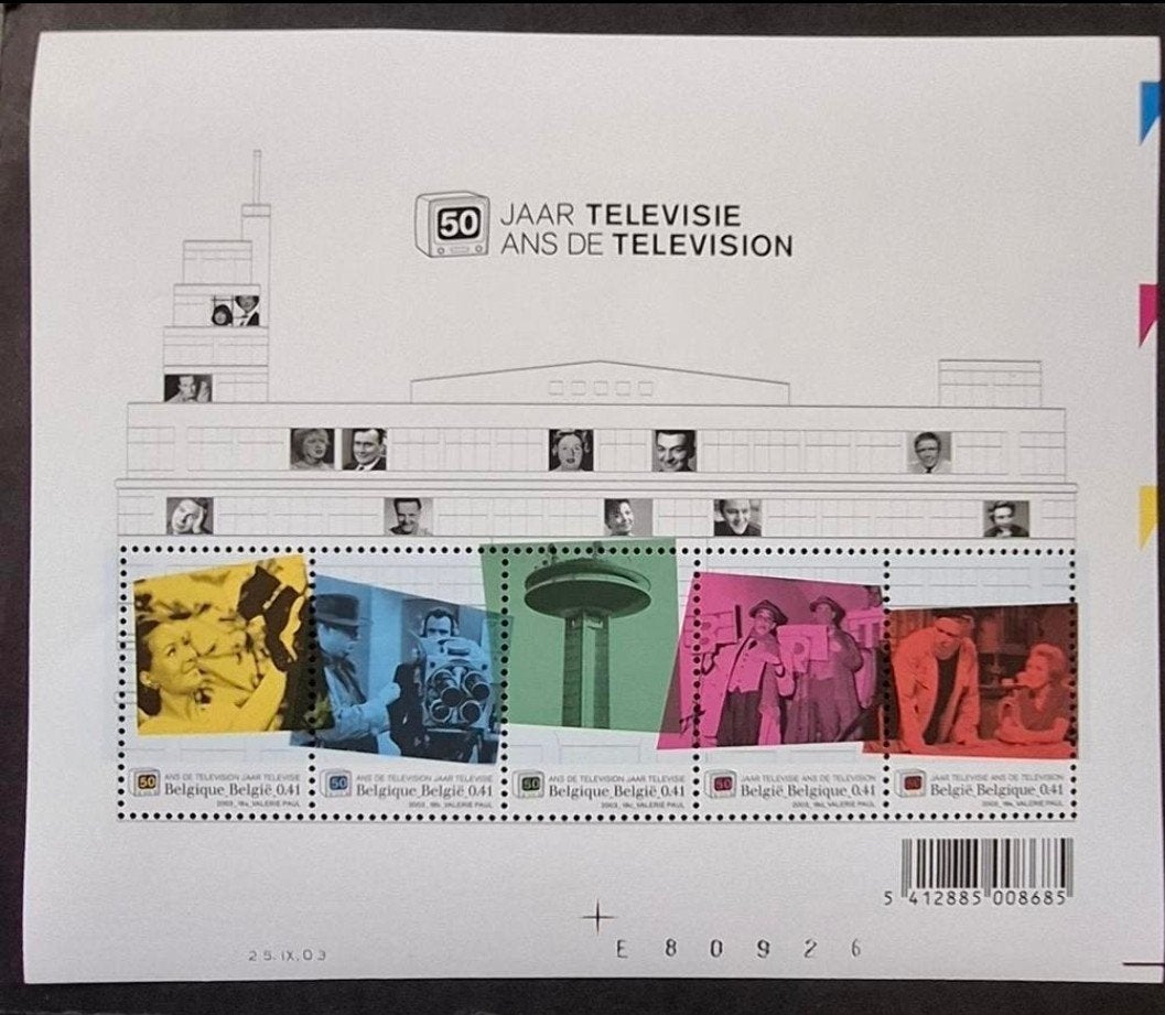 Belgique : COB 3213/17-BL 106 ** 50 ans de télévision 2003., Sans timbre, Neuf, Enlèvement ou Envoi, Non oblitéré