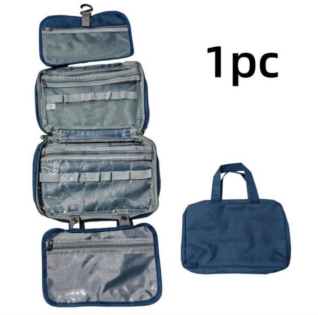 Trousse de toilette pliable, sac de voyage + crochet 30x20cm, Enlèvement ou Envoi, Neuf, Bleu, Homme ou Femme