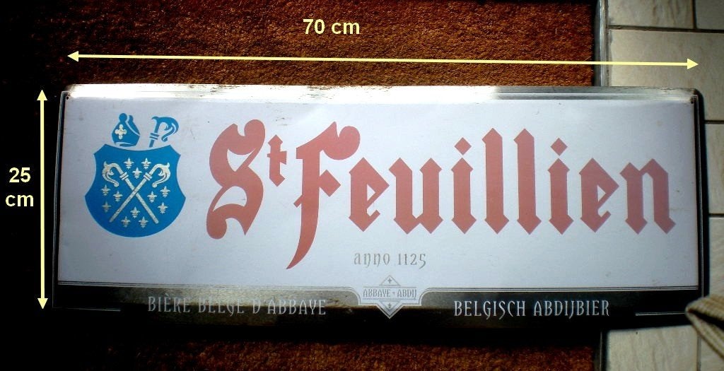 Saint Feuillien  -  Publicité métallique  70 x 25 cm, Collections, Enlèvement ou Envoi, Utilisé, Panneau, Plaque ou Plaquette publicitaire