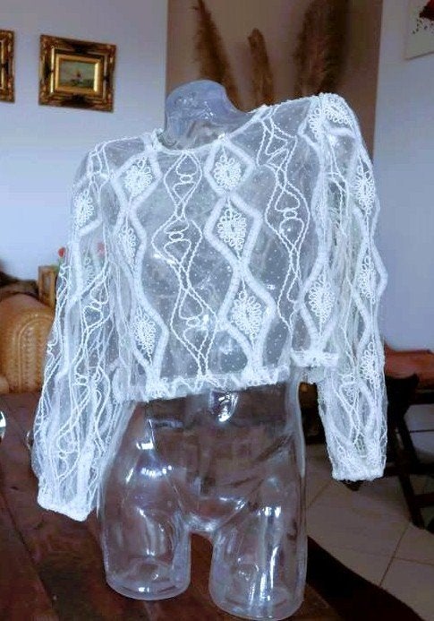 fijn deels transparant bijzo blouse, Vintage Dressing, Wit, Ophalen of Verzenden, Maat 36 (S)