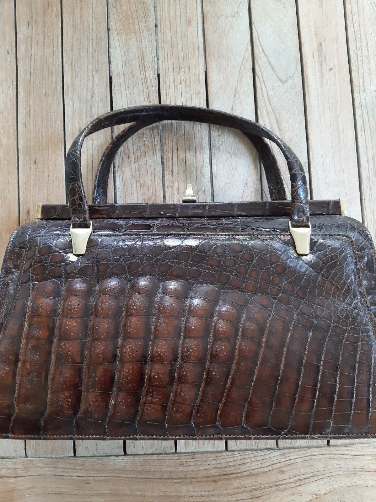 vintage krokodil handtas, Enlèvement ou Envoi, Comme neuf, Brun, Sac à main