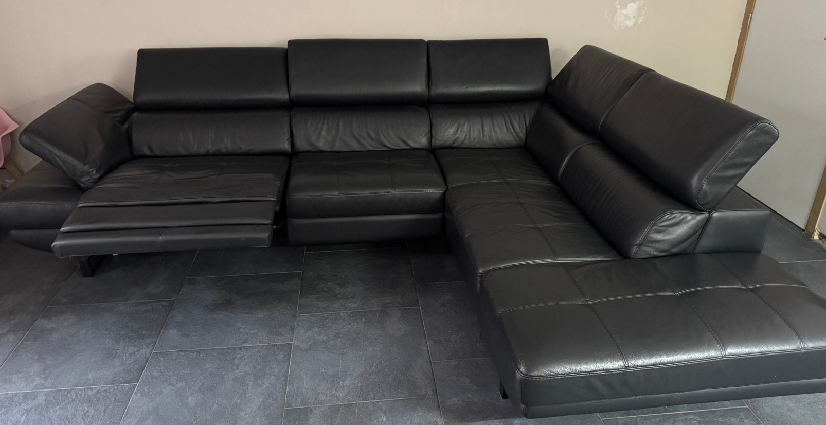 Canapé en angle cuir noir 3 ans, Enlèvement, Comme neuf, Cuir