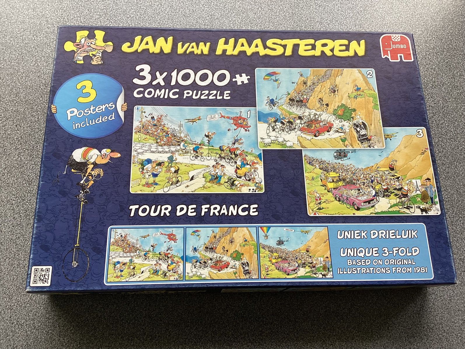 Jan van haasteren tour de france uniek drieluik compleet, Hobby en Vrije tijd, Denksport en Puzzels, Ophalen of Verzenden, Zo goed als nieuw