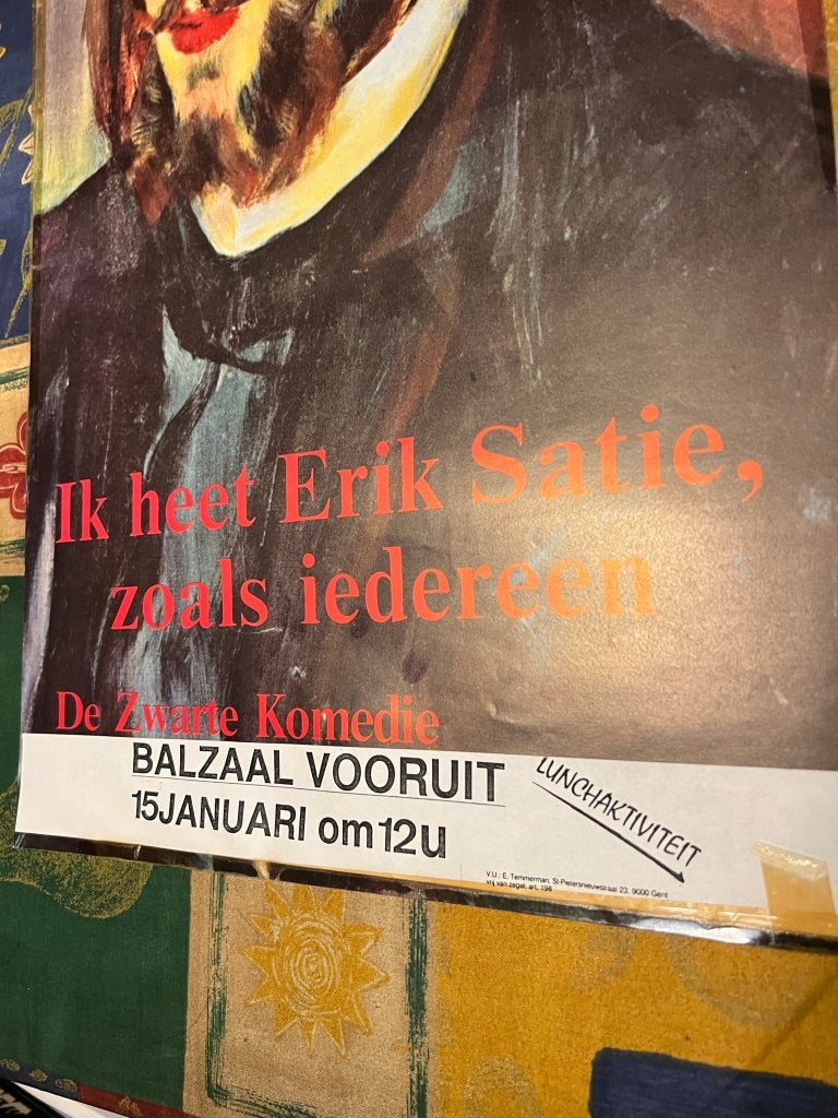 Vintage poster Ik heet Erik Santie, zoals iedereen. "De Zwar, Deurposter of groter, Ophalen of Verzenden, Reclame, Rechthoekig Staand