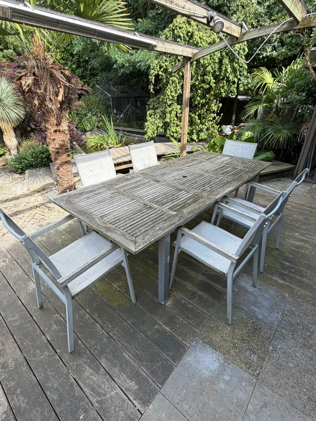 Buiten Tafel met 6 stoelen, Tuin en Terras, Ophalen, Gebruikt