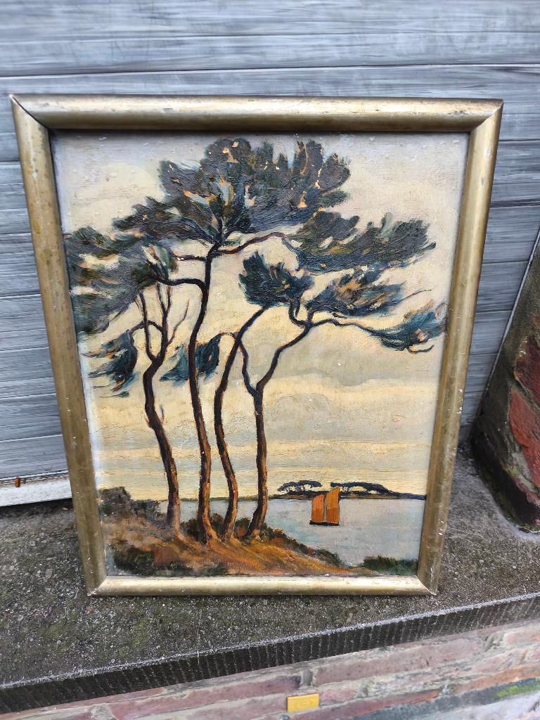 Huile sur carton marine signe, Ophalen of Verzenden