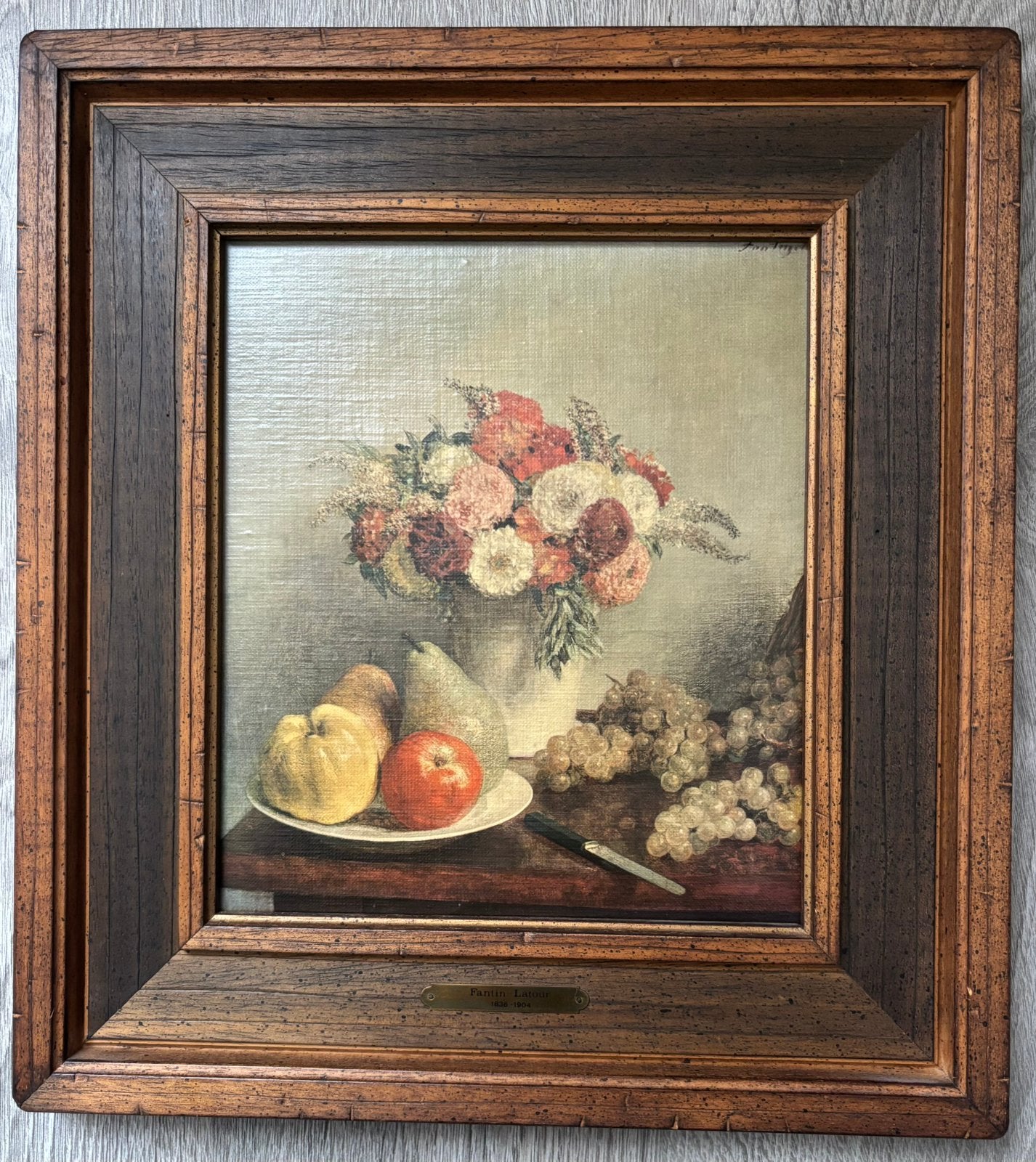 Vintage Fantin-Latour bloemstilleven – 39 x 43 cm, Ophalen, Vintage, Bloemen, Doek