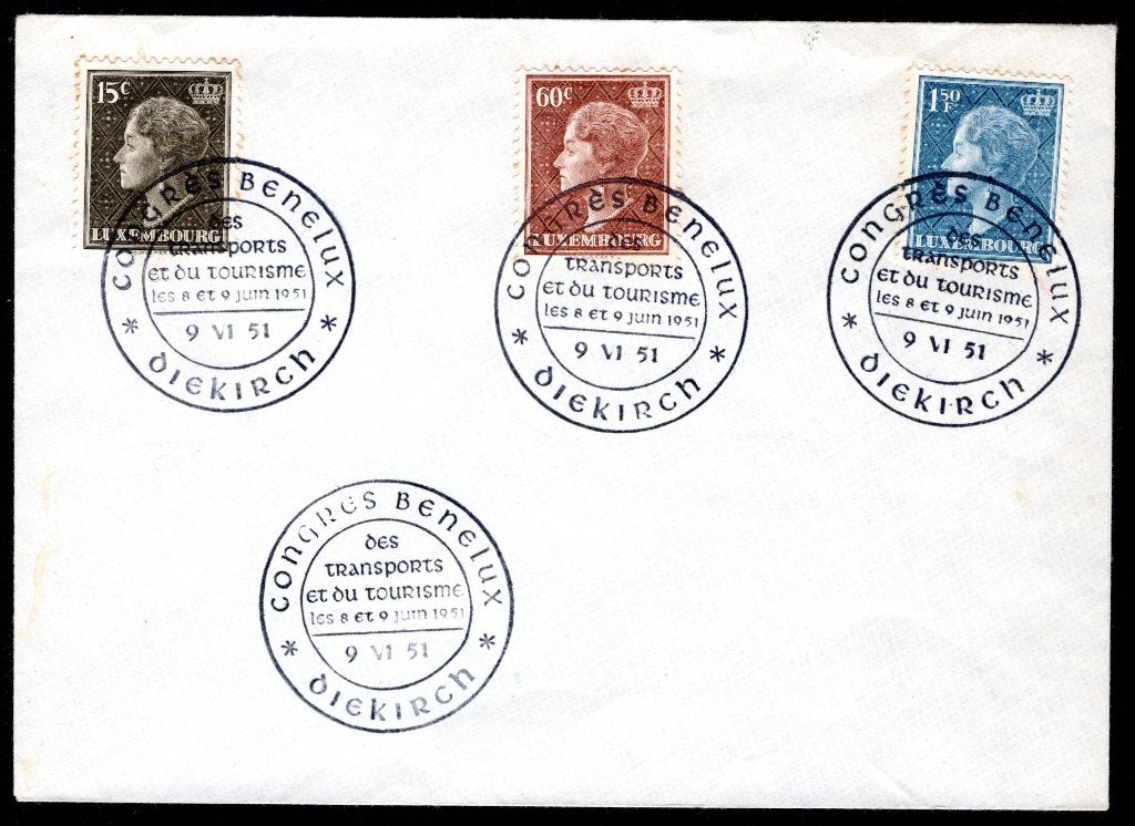LUXEMBOURG Yt. 414-416-419 FDC 1951 - Congrès Benelux, Envoi, Luxembourg, Affranchi