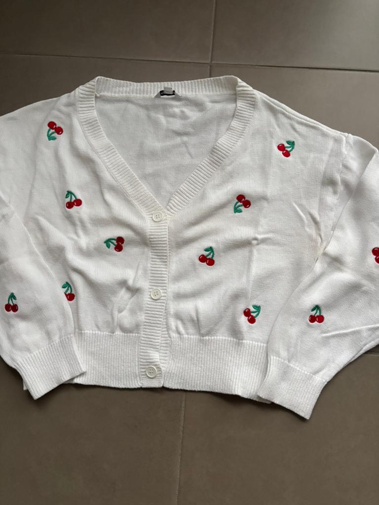 Wit vestje met kersen c&a large, Kleding | Dames, Ophalen of Verzenden, Zo goed als nieuw, Maat 42/44 (L), Wit