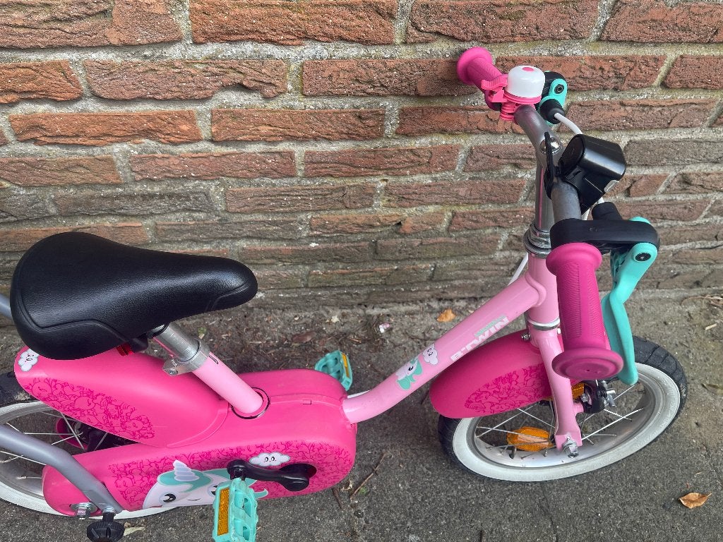 B'Twin 500 Unicorn kinderfiets — 14" - 3-6 jaar oud roze, Fietsen en Brommers, Ophalen, Zo goed als nieuw, 14 inch of minder, B-Twin