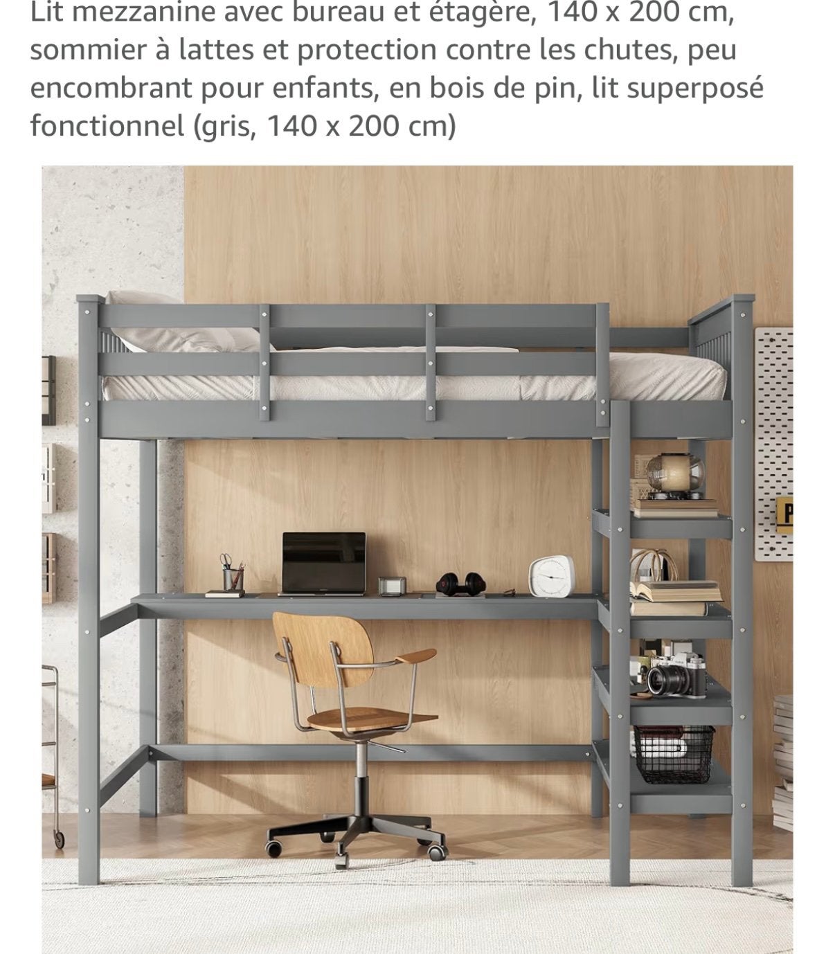 Lit mezzanine double 140x200, Enlèvement ou Envoi, Comme neuf, Lit mezzanine