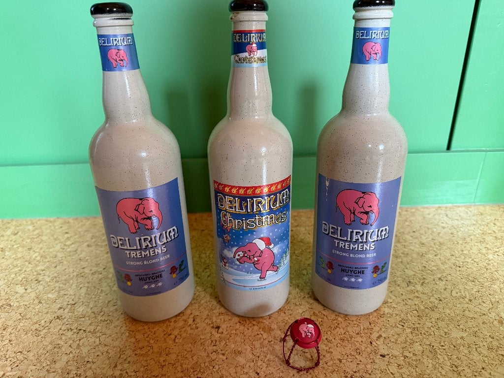 3 flessen Delirium (LEEG), Ophalen of Verzenden, Zo goed als nieuw, Glas of Glazen