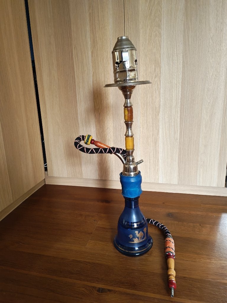 vintage waterpijp / sisha - blauw glas met kameelmotief, Ophalen, Gebruikt, (Water)pijp
