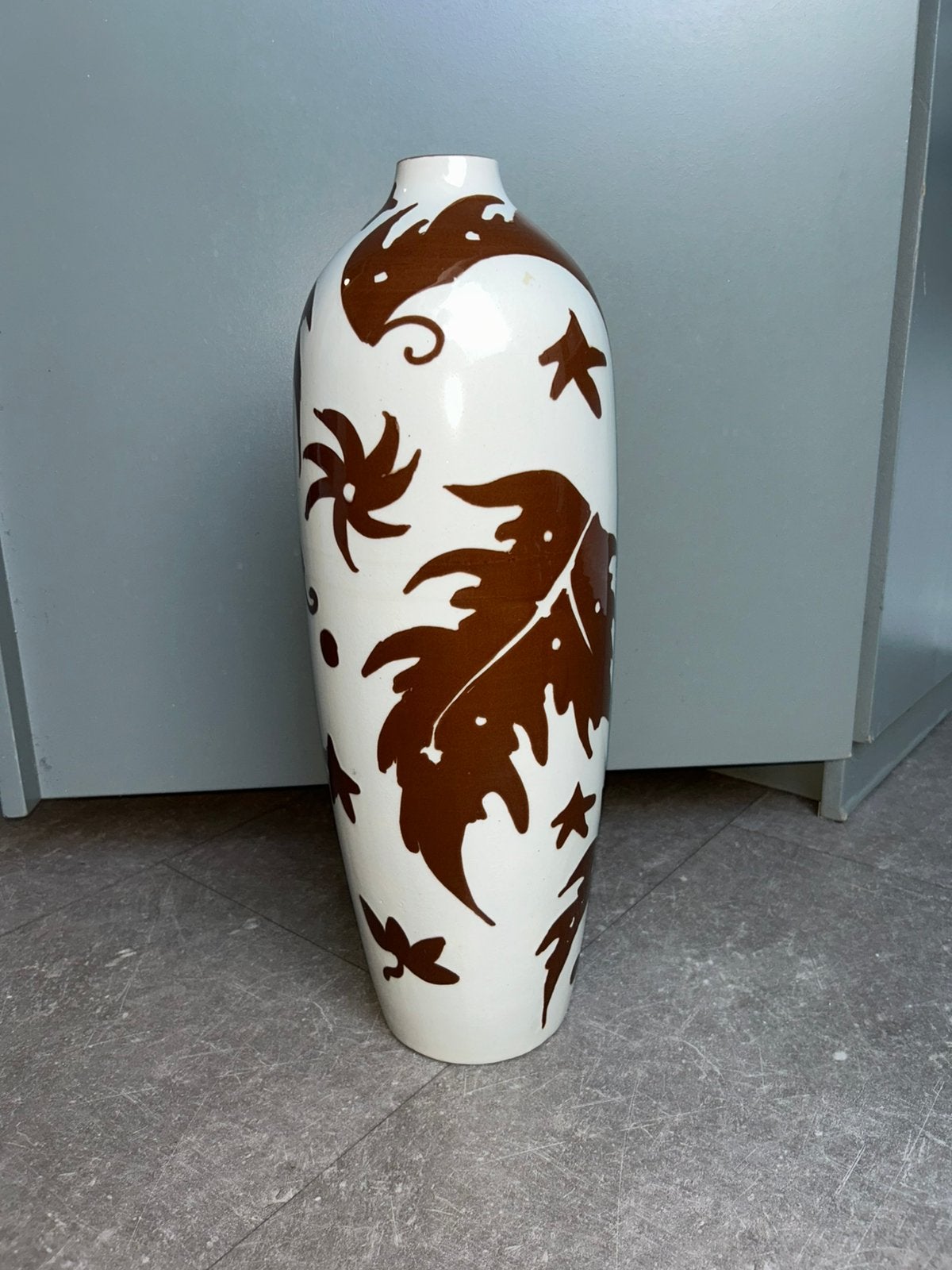 Magnifique grand vase d'art – Décor floral & abstrait, Ophalen of Verzenden