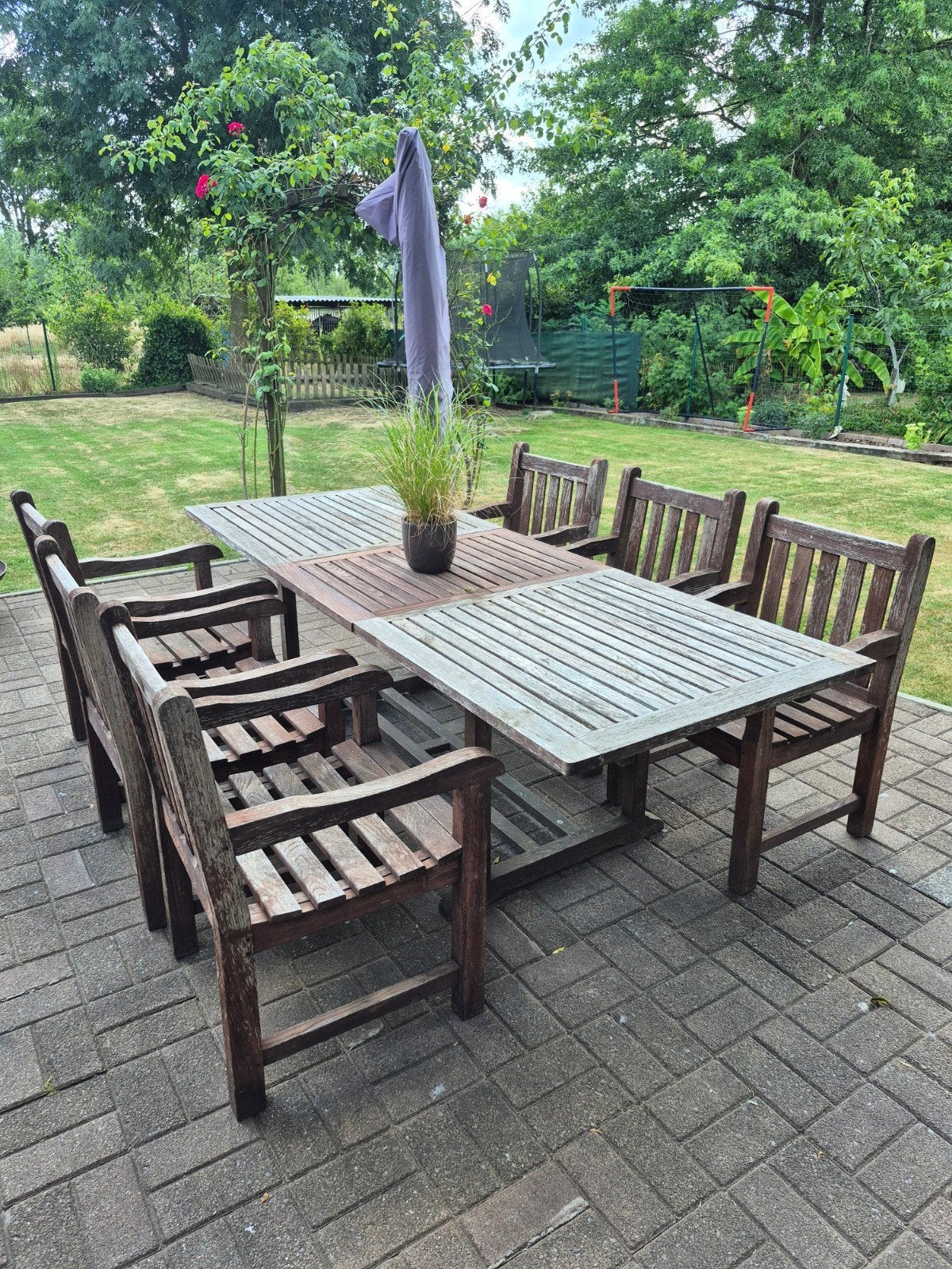 Tuintafel met 6 stoelen 100% teakhout, Tuin en Terras, Tuinsets en Loungesets, Ophalen, Gebruikt, Eettafel, 6 zitplaatsen