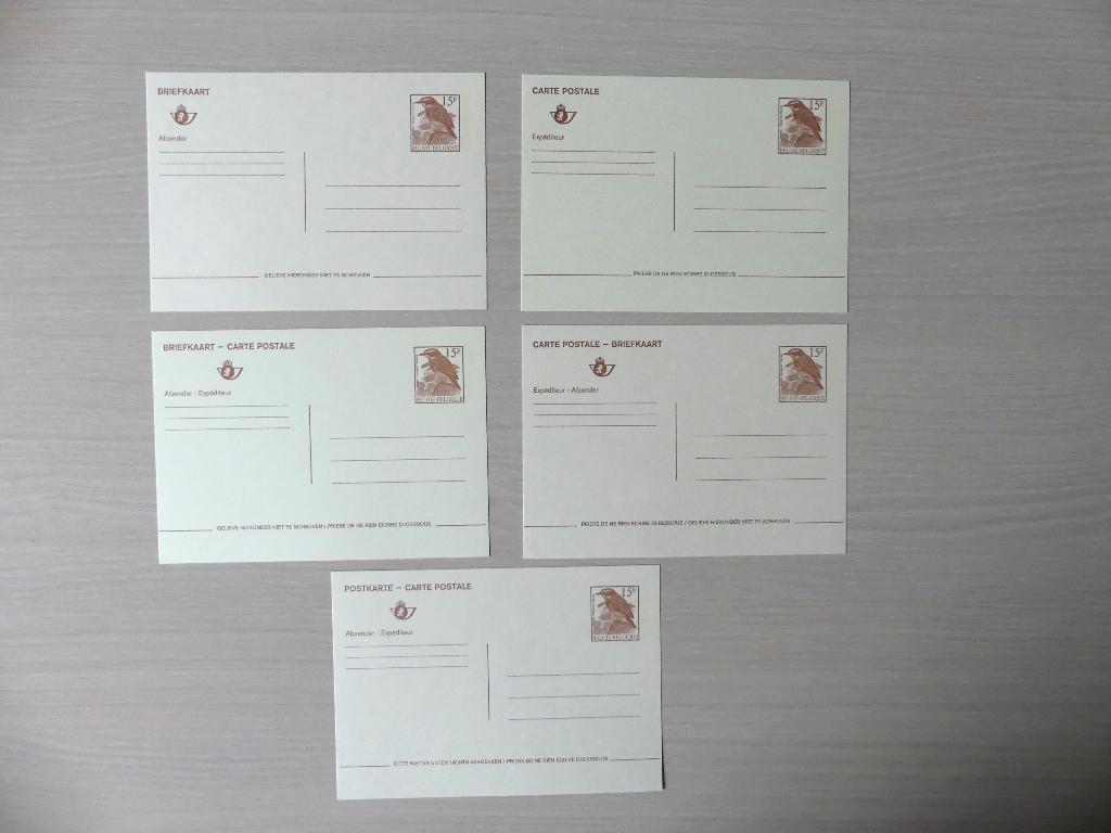 1992 :  5 Cartes postales illustrées :  Buzin Traquet tarier, Enlèvement ou Envoi, Non oblitéré