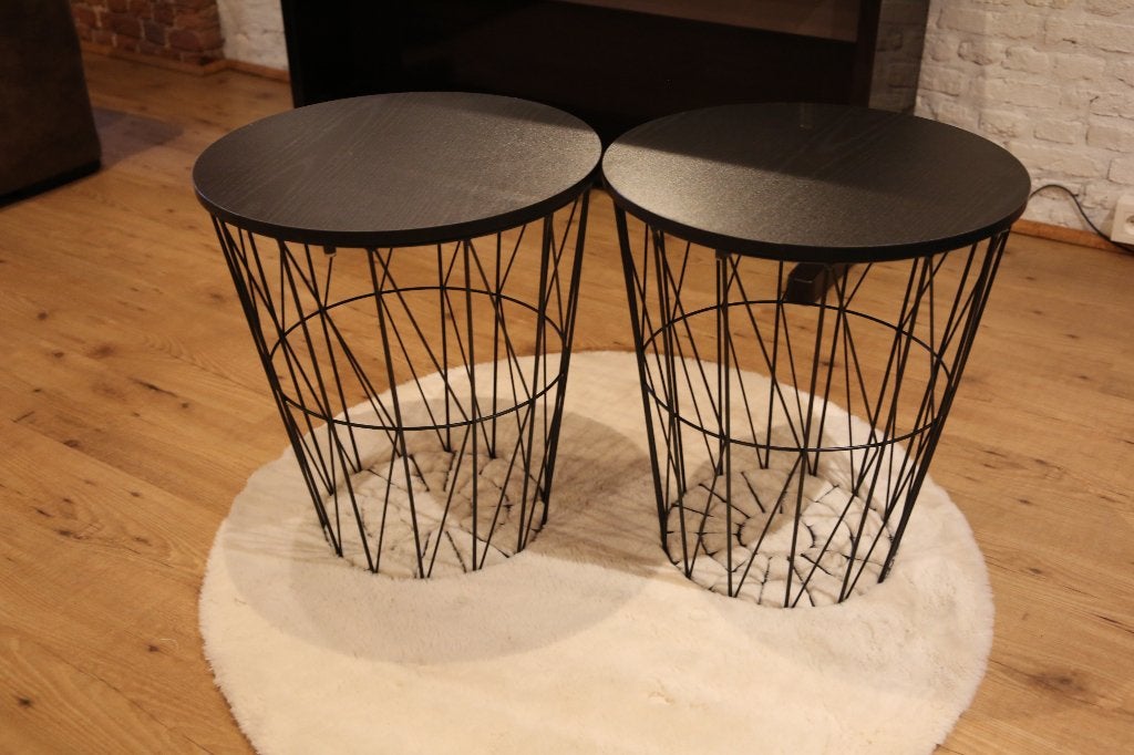 Set van 2 zwarte draadstalen bijzettafels met opbergruimte, 45 tot 60 cm, Minder dan 55 cm, Rond, Ophalen of Verzenden