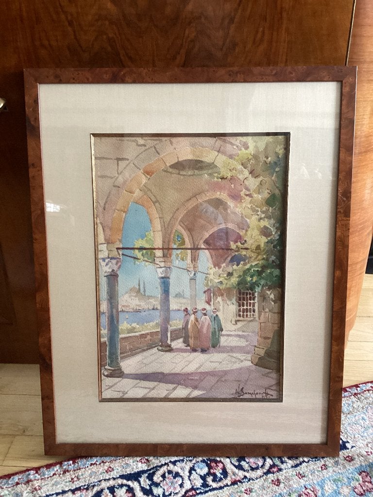 Aquarelle Istanbul  getekend Saraphanoff.  P143/Da., Ophalen, Gedateerd, Aquarel