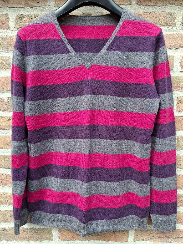 100% cashmere trui 'KATAG AG' (paars/fuchsia/grijs)- maat 38, Ophalen of Verzenden, Zo goed als nieuw, Maat 38/40 (M), Paars