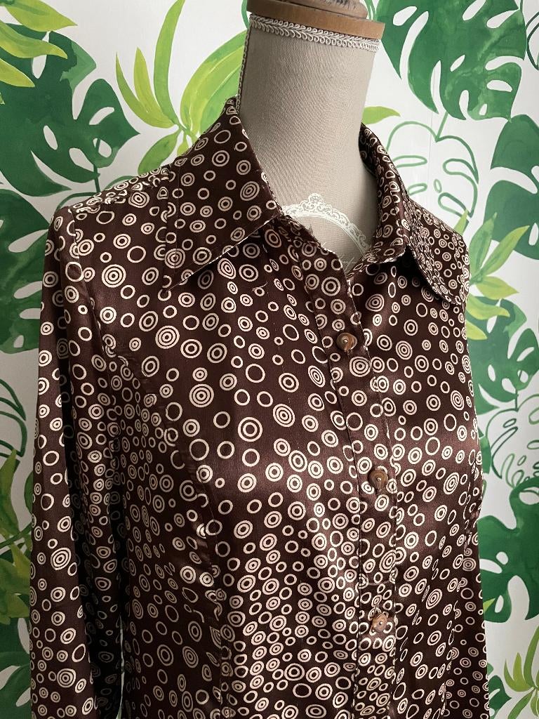 blouse chocolade bruin vintage print - My Collection - S, Taille 36 (S), Comme neuf, Brun, My Collection