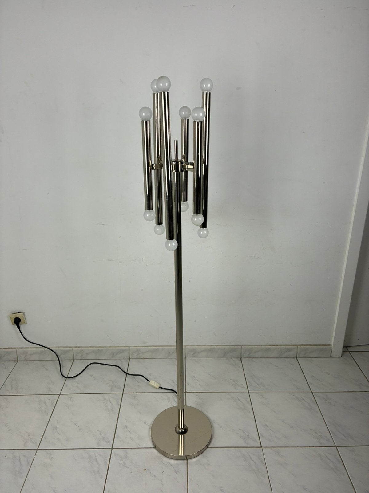 Vintage chroom vloerlamp met 12 lichtpunten, Ophalen, Gebruikt, Metaal, 150 tot 200 cm