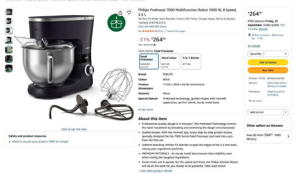 PHILIPS Robot pâtissier Série 7000 (Comme neuf), Electroménager, Enlèvement, Comme neuf, Résiste au lave-vaisselle