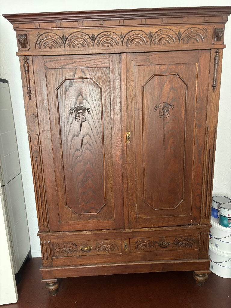 Antieke houten kleerkast, Antiek en Kunst, Ophalen