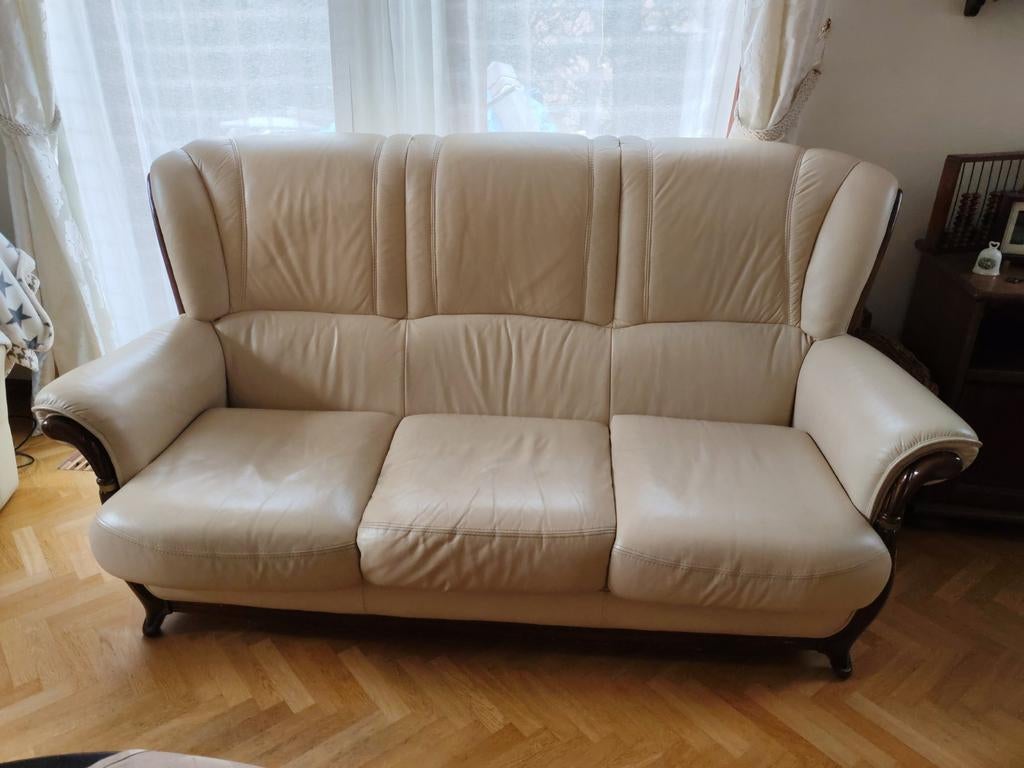 Lederen lounge met 3 zitplaatsen, Huis en Inrichting, Zetels | Zetels, Ophalen, Gebruikt, Driepersoons, Minder dan 150 cm