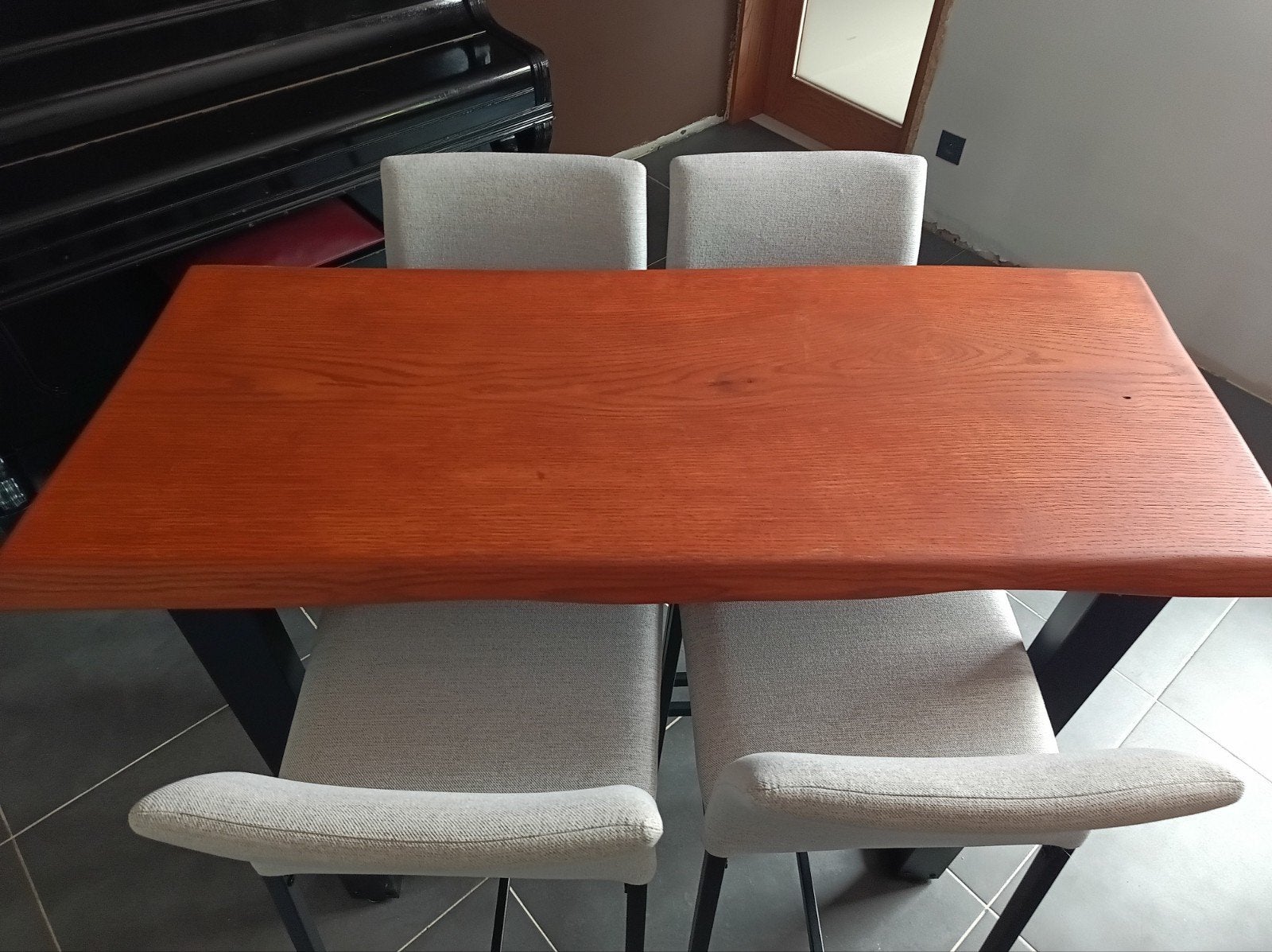 massief eiken bartafel+ 4 barkrukken- complete set, Ophalen, 100 tot 150 cm, Eikenhout, Nieuw