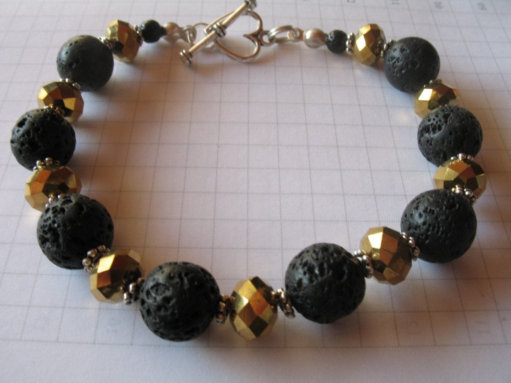 Armband: lava parels en kristal: goud, Bijoux, Sacs & Beauté, Bracelets, Neuf, Enlèvement ou Envoi, Or, Or