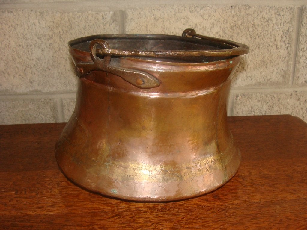 Ancien chaudron cuivre rouge, jaune, bronze, haut 20 cm, Antiquités & Art, Enlèvement, Cuivre
