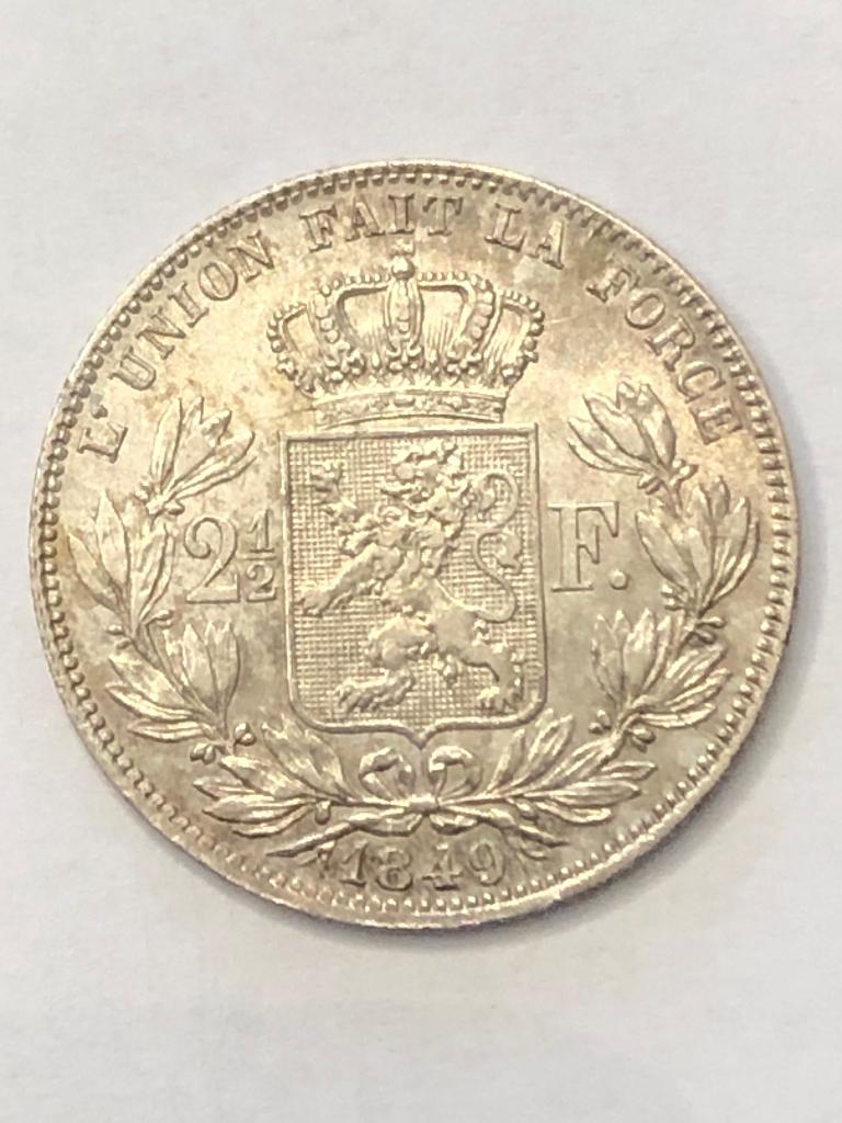 Munt zilver België 2 1/2 FR Leop I jaar 1849 mooi !, Verzenden, Zilver, Losse munt, Zilver